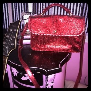 TED BAKER  red glitter scalloped leather crossbody